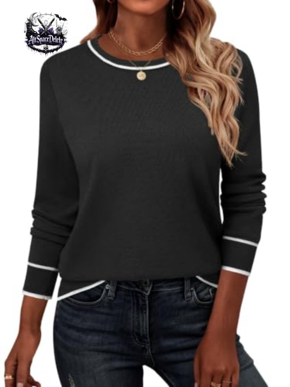 Soft Knit Color Block Crew Neck Pullover Sweater Loose Fit Fall Winter